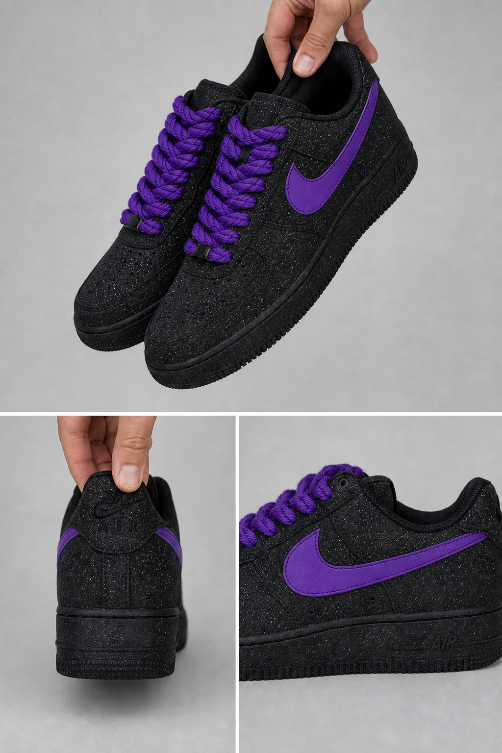 Hand-Crafted Rework Black Galaxy Sneakers with Purple Details, Custom Starry Design Shoes