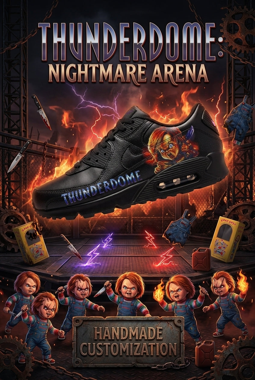 Hand‑Painted Nike Air Max 90‑Dark Horror Character Graphic ThunderDome Text Custom Air Cushion Sneakers