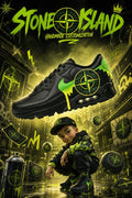 Hand‑Painted Nike Air Max 90‑Black Lime Green Drip Stone Island Compass Logo Custom Air Cushion Sneakers