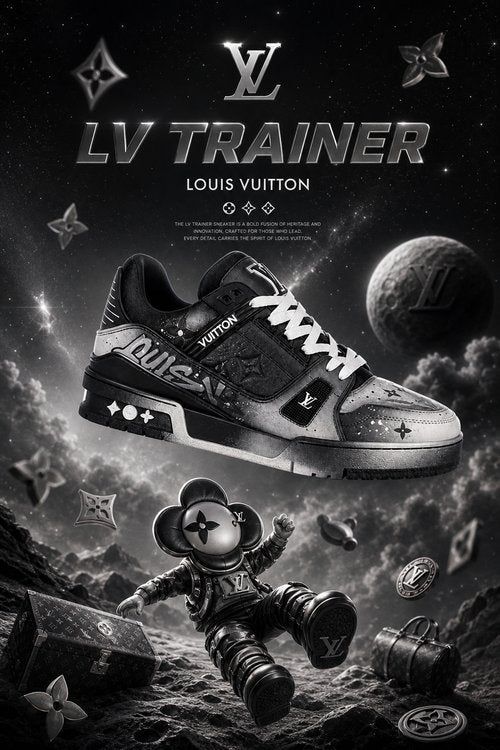 LV Custom Gradient Hand‑Painted Sneakers Space Astronaut Monochrome Galaxy Star Cosmic Chunky Trainer Shoes
