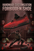 Hand‑painted YEEZY 350 V2 Shoes – Forbidden Shoe Horror Ninja Red‑Black Gradient Splatter Blood Themed, Boost Custom Sneakers