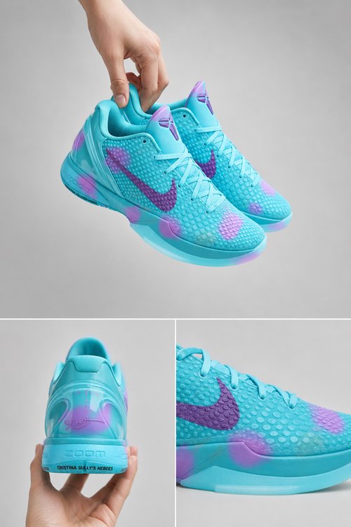 Custom Kobe 6 Basketball Shoes – Sully Monsters Inc Turquoise Purple Spotted Themed, Performance Zoom Athletic Sneakers