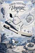 LV Custom Gradient Hand‑Painted Sneakers Voyage Nautical Blue‑White Vintage Map Print Chunky Trainer Casual Shoes