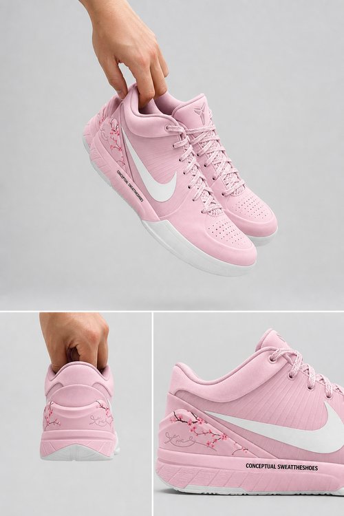 Custom Kobe 4 Basketball Shoes – Cherry Blossom Pink Floral Themed, Performance Zoom Athletic Sneakers
