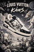 LV Custom Gradient Hand‑Painted Sneakers KAWS Collaboration Black‑White Cartoon Doll Monogram Art Chunky Trainer Shoes