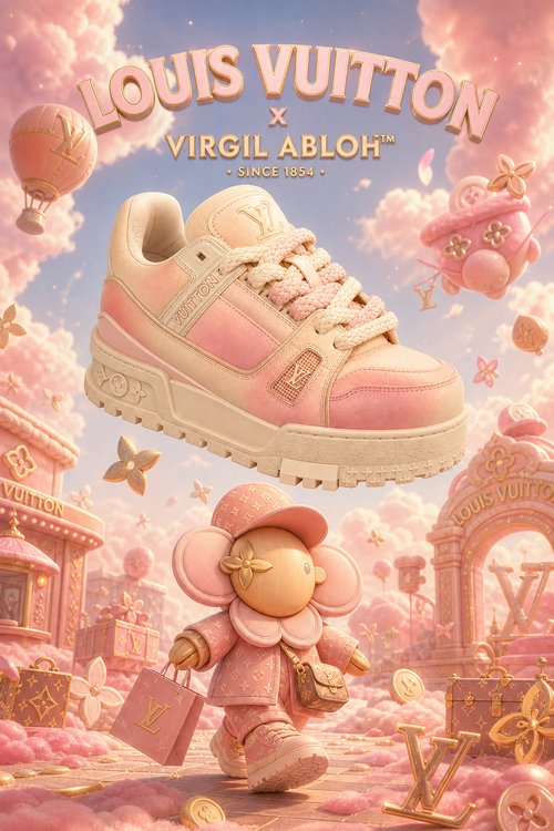 LV Custom Gradient Hand‑Painted Sneakers Pink Peach Dreamy Cloud Pastel Gradient Thick Sole Casual Trainer Shoes