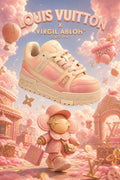 LV Custom Gradient Hand‑Painted Sneakers Pink Peach Dreamy Cloud Pastel Gradient Thick Sole Casual Trainer Shoes