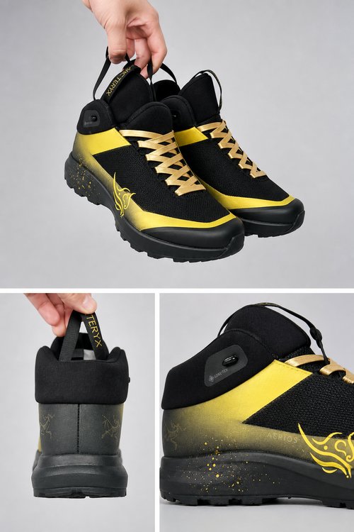 Personalized Custom Sneakers‑Black Gold Ninja Warrior Themed Gradient Splatter High‑Top Custom Athletic Shoes
