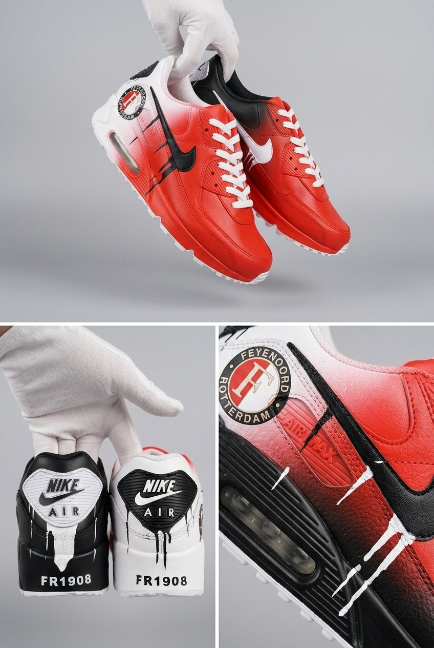 Hand‑Painted Nike Air Max‑Red White Gradient Black Drip Paint Custom Air Cushion Sneakers