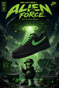 Hand-Crafted Rework Cosmic Air Force 1 Sneakers with Galaxy Starry Design and Green Alien Inspired Details