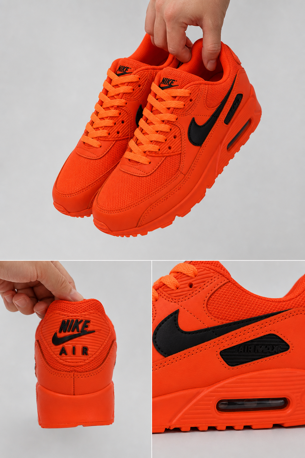 Hand‑Painted Nike Air Max 90‑Bright Orange Black Swoosh Volcano Theme Custom Air Cushion Sneakers