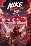 Red and White Low Top Sneakers with Chunky Rope Laces, Retro Streetwear Shoes