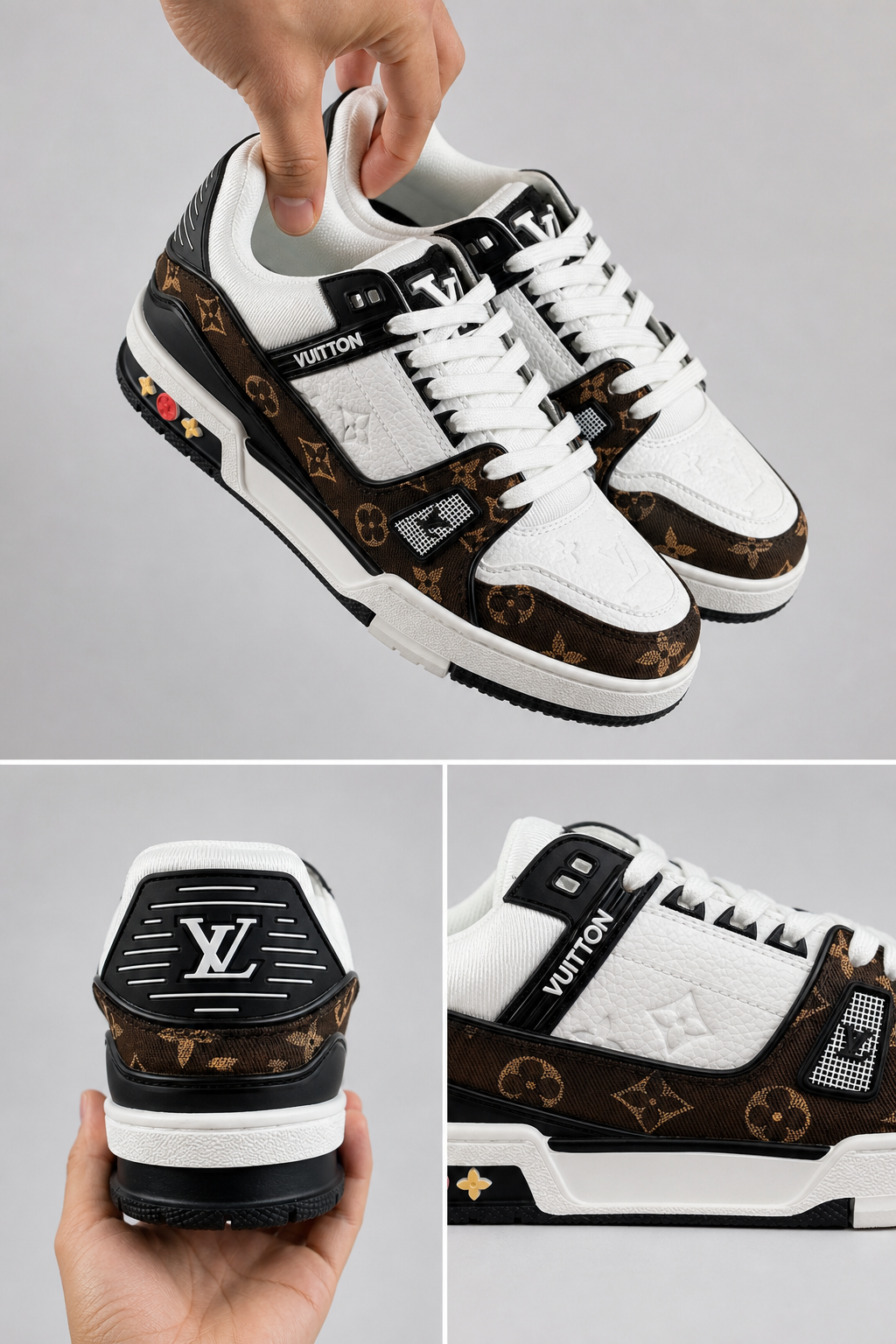 LV Custom Gradient Hand‑Painted Sneakers Brown Monogram Gold Floral Pattern Luxury Street Style Casual Shoes