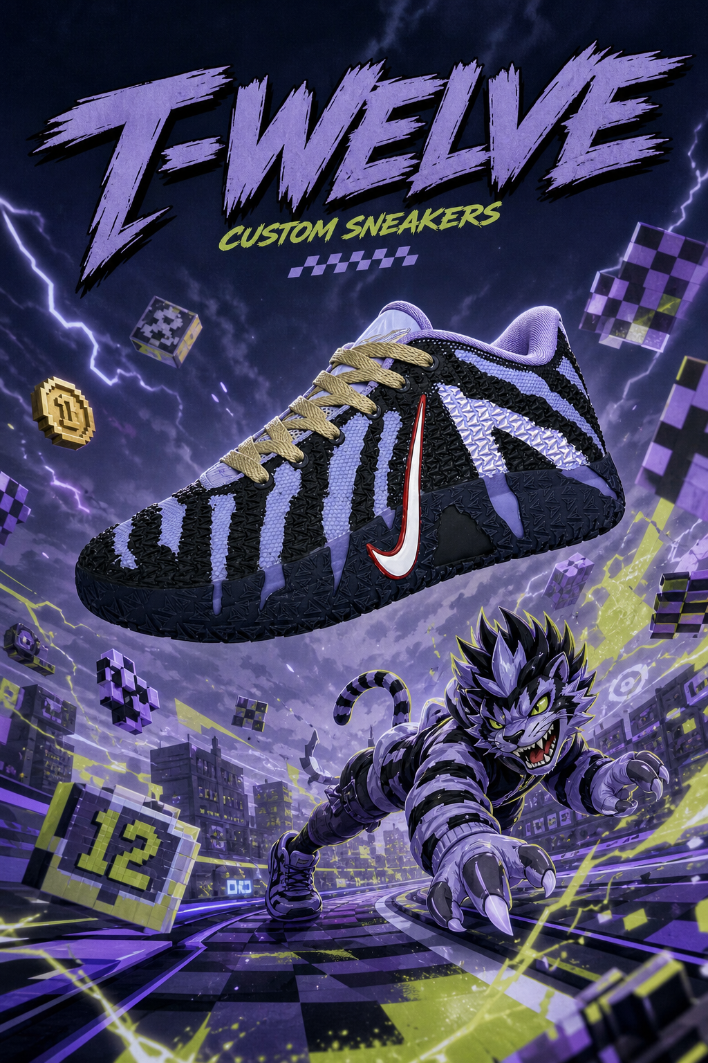 Nike Ja 3 Custom Basketball Shoes – Purple Pixel Chaos Design, ZoomX Performance Sneakers