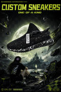 Hand‑painted YEEZY 350 V2 Shoes – Dark Cyber Splatter Paint Tag Label Gothic Moon Castle Themed, Boost Custom Sneakers