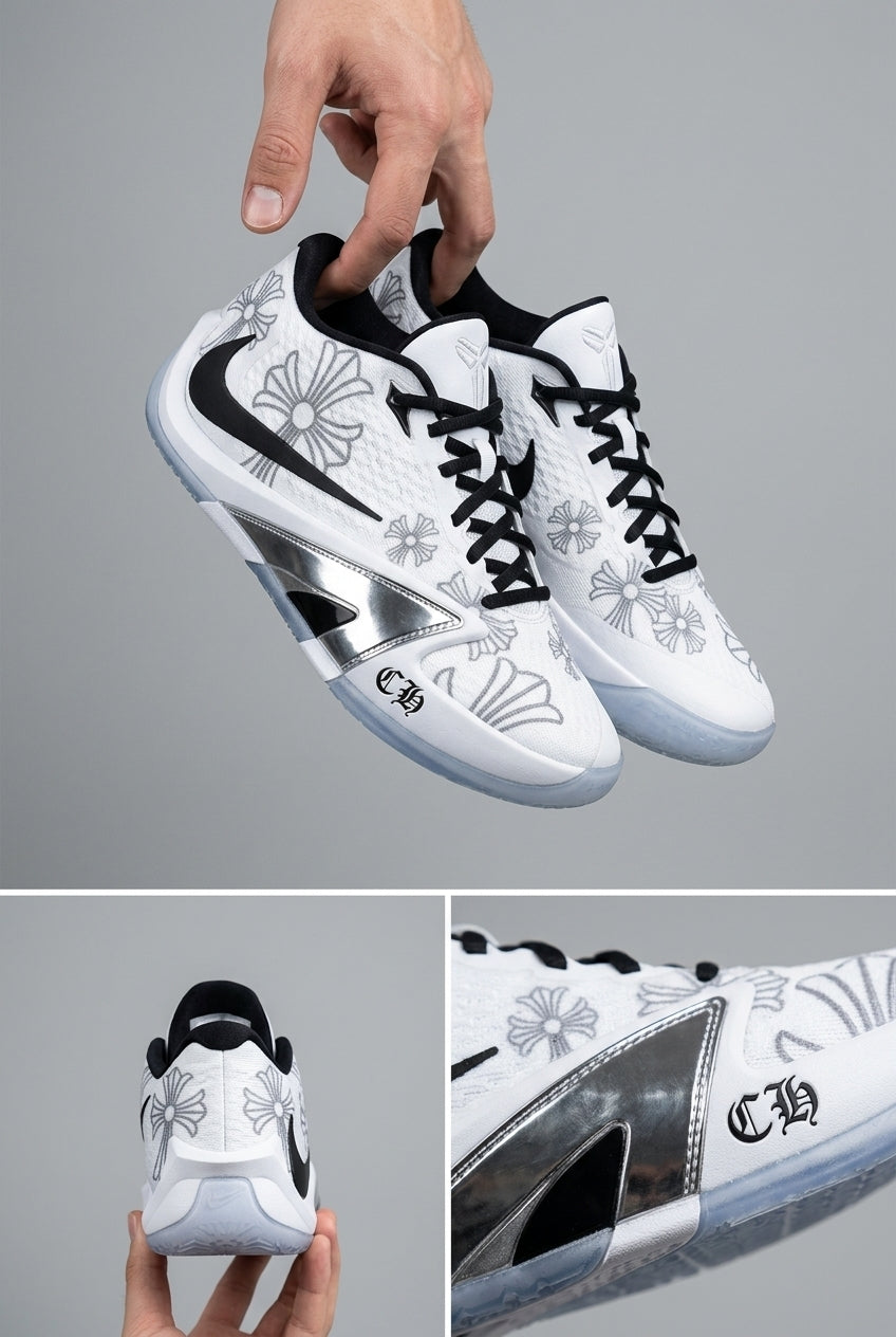 Custom Nike Ja 3 Basketball Shoes, Hand Painted Chrome Knight Cross Design with Gothic Silver Armor Artwork