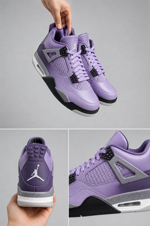 Custom Gradient Hand‑Painted AJ4 Sneakers Purple Legacy Dark Purple Grey Speckled Limited Custom Basketball Shoes
