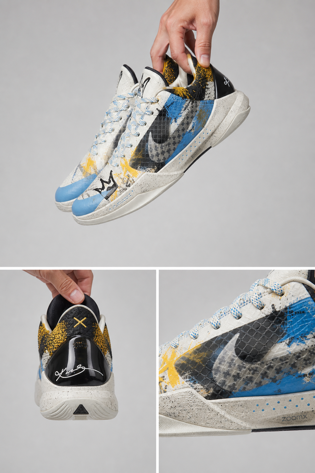 Custom Kobe Basketball Shoes – Black Mamba Inspired Design, Blue Yellow Chaos Artwork, Handmade Personalized Sneakers