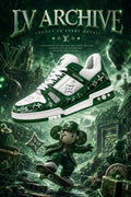 LV Custom Gradient Hand‑Painted Sneakers LV Archive White Green Heritage Monogram Street Skate Chunky Trainer Shoes