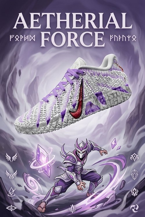 Custom Nike Ja 3 Basketball Shoes, Hand Painted Aetherial Force Fantasy Design with Purple Energy Artwork