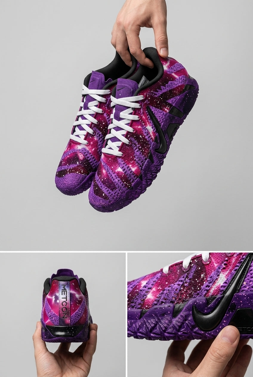 Custom Nike Ja 3 Basketball Shoes, Hand Painted Unlimited Void Domain Expansion Design with Purple Cosmic Anime Artwork