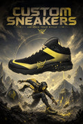 Personalized Custom Sneakers‑Black Gold Ninja Warrior Themed Gradient Splatter High‑Top Custom Athletic Shoes