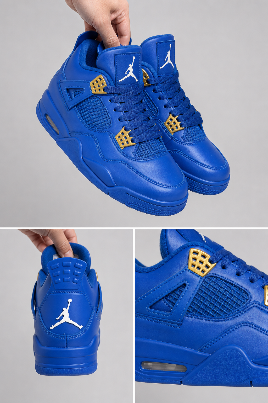Custom Gradient Hand‑Painted AJ4 Sneakers Royal Blue Gold Retro Game‑Themed Custom Basketball Shoes