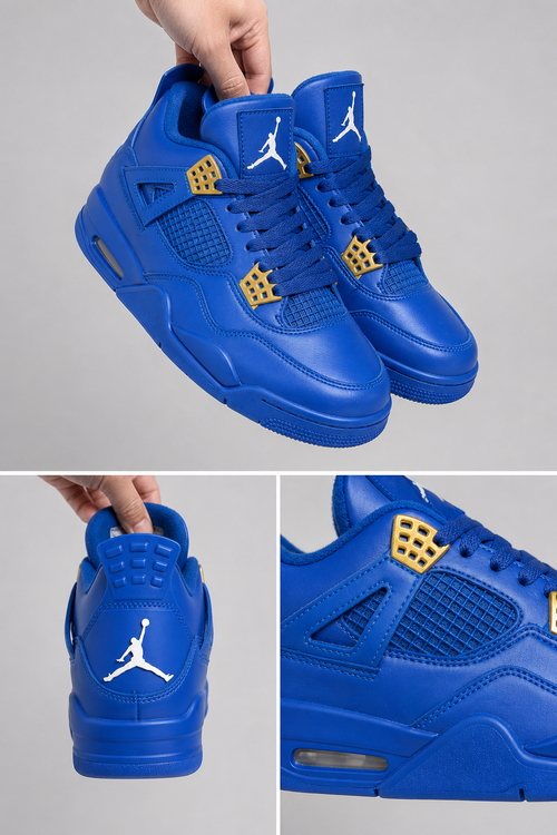 Custom Gradient Hand‑Painted AJ4 Sneakers Royal Blue Gold Retro Game‑Themed Custom Basketball Shoes