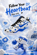 Personalized Custom Sneakers‑Blue Black Heart Graffiti Inspirational Text White Custom Basketball Shoes