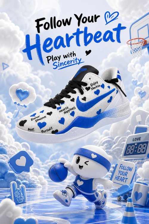 Personalized Custom Sneakers‑Blue Black Heart Graffiti Inspirational Text White Custom Basketball Shoes