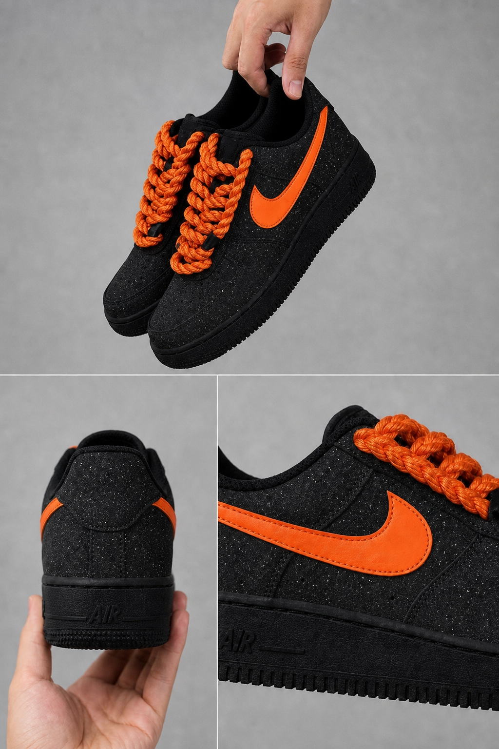 Hand-Crafted Rework Galaxy Custom Sneakers with Orange Swoosh, Starry Black Design & Ninja Inspired Details