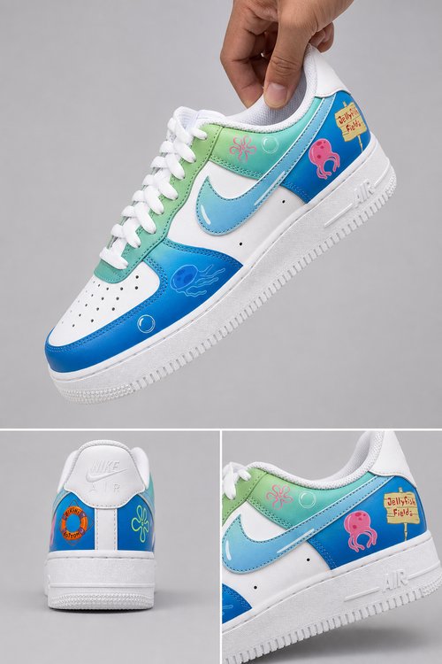 Colorful Low Top Sneakers, Blue Green Retro Streetwear Shoes, Casual Fashion Sneakers