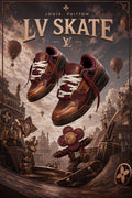 LV Custom Gradient Hand‑Painted Sneakers Skate Vintage Brown Burgundy Aged Leather Skate‑Style Chunky Trainer Shoes