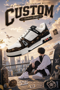 LV Custom Gradient Hand‑Painted Sneakers Brown Monogram Gold Floral Pattern Luxury Street Style Casual Shoes