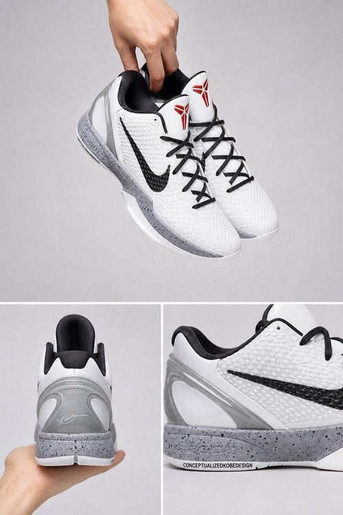 Custom Kobe 6 Basketball Shoes – White Cement Stone Crack Themed, Performance Zoom Athletic Sneakers