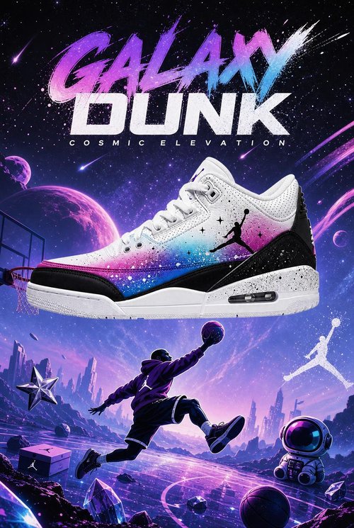 Custom Gradient Hand‑Painted AJ3 Sneakers Galaxy Dunk Cosmic Purple Blue Pink Star Splatter Custom Basketball Shoes