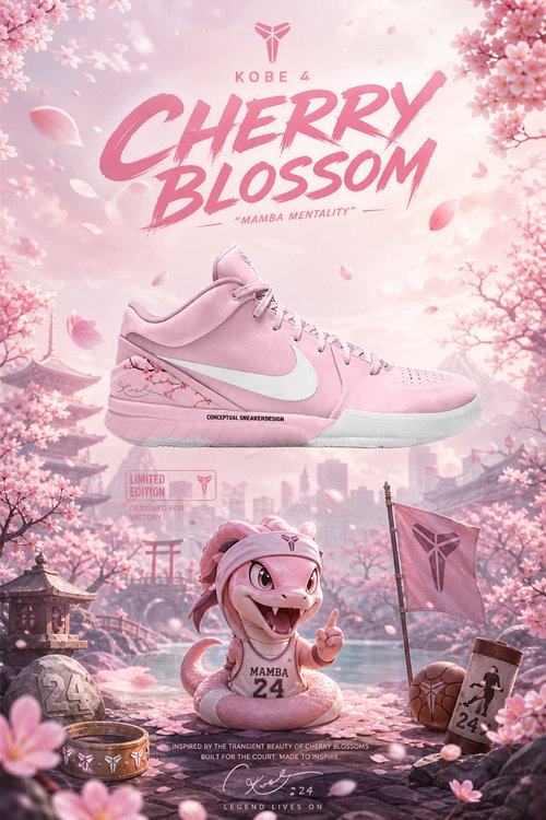 Custom Kobe 4 Basketball Shoes – Cherry Blossom Pink Floral Themed, Performance Zoom Athletic Sneakers