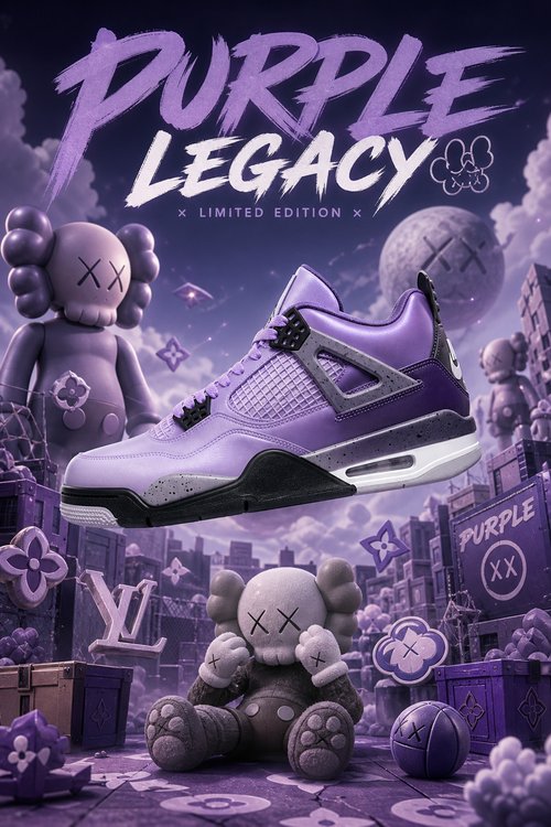 Custom Gradient Hand‑Painted AJ4 Sneakers Purple Legacy Dark Purple Grey Speckled Limited Custom Basketball Shoes