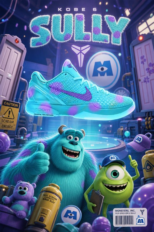 Custom Kobe 6 Basketball Shoes – Sully Monsters Inc Turquoise Purple Spotted Themed, Performance Zoom Athletic Sneakers
