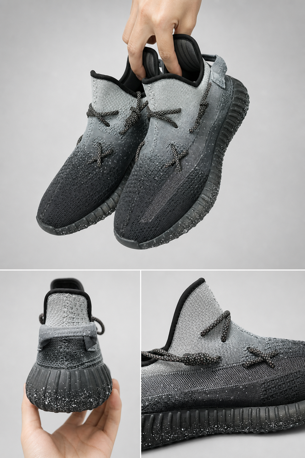 Hand‑painted YEEZY 350 V2 Shoes – Shadow Runner Black Grey Gradient Cosmic Space Themed, Boost Custom Sneakers