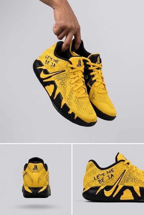 Custom Nike Ja 3 Basketball Shoes, Hand Painted Black Yellow Grit Design with Ja Morant Inspired Streetwear Artwork