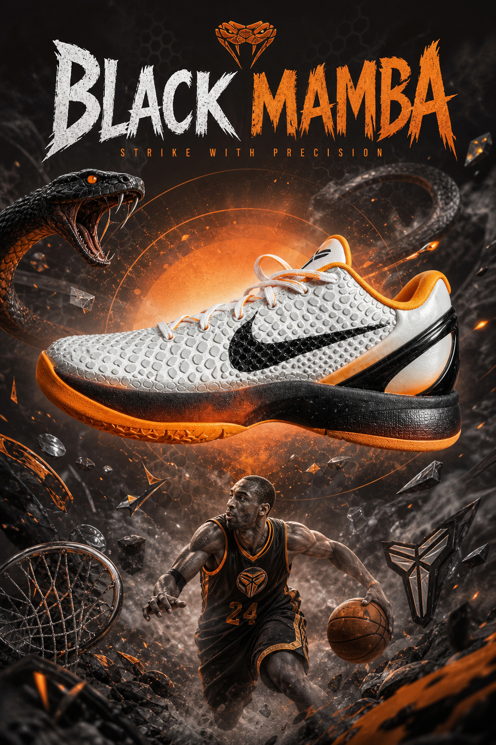 Custom Kobe Basketball Shoes – Black Mamba Orange Venom Design, Legendary Performance Sneakers