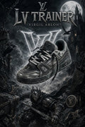 LV Custom Gradient Hand‑Painted Sneakers Dark Medieval Knight Gothic Worn‑Effect Black Metallic Chunky Trainer Shoes
