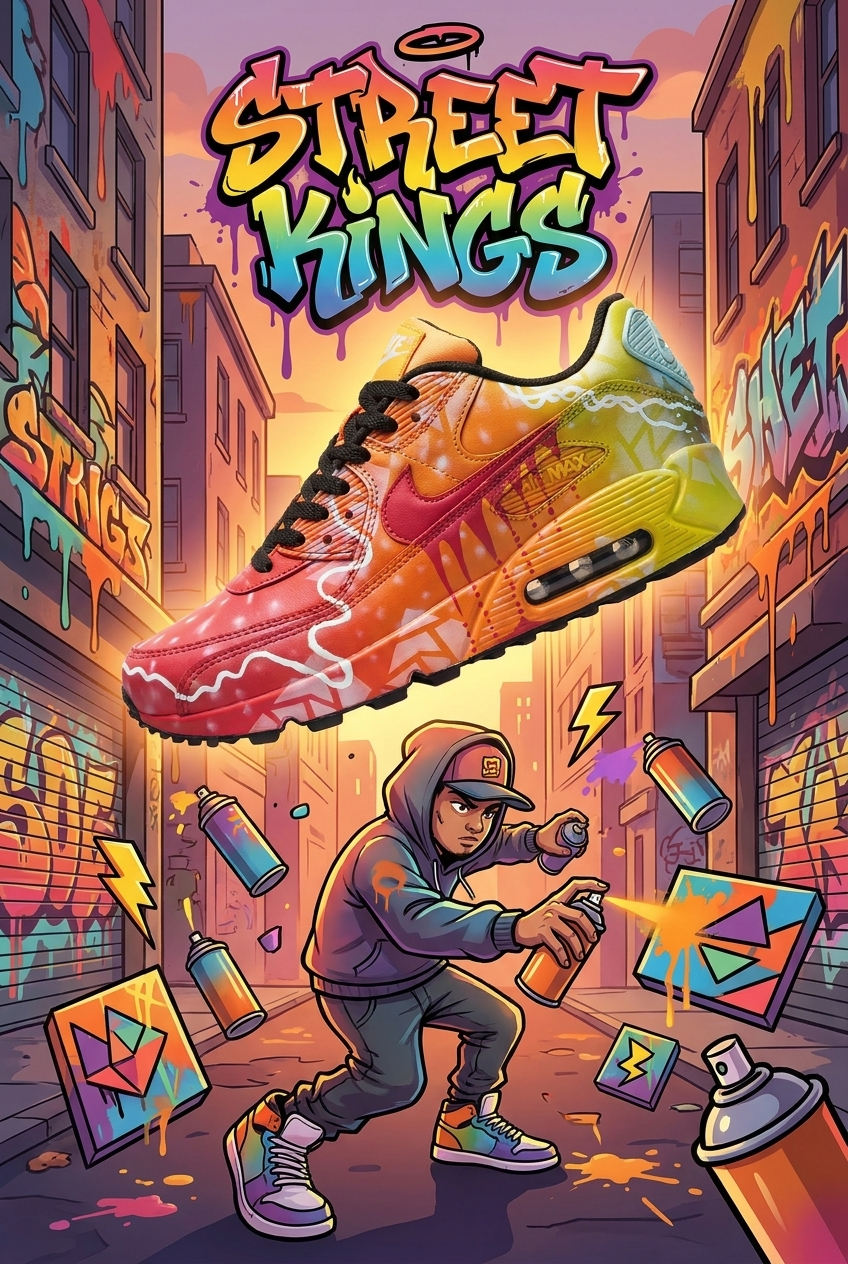 Hand Painted Nike Air Max Sneakers, Custom Street Art Shoes with Graffiti Spray Paint Design