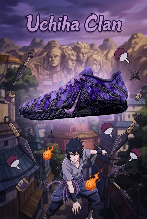 Custom Nike Ja 3 Basketball Shoes, Hand Painted Uchiha Clan Ninja Design with Purple Anime Warrior Artwork