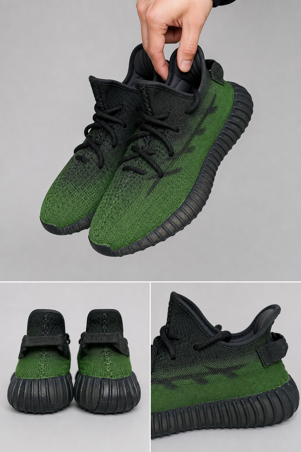 Hand‑painted YEEZY 350 V2 Shoes – Minecraft Black‑Green Gradient Block Game Themed, Boost Custom Sneakers
