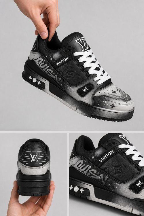LV Custom Gradient Hand‑Painted Sneakers Space Astronaut Monochrome Galaxy Star Cosmic Chunky Trainer Shoes