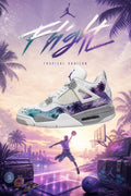 Custom Gradient Hand‑Painted AJ4 Sneakers Flight Tropical Horizon Purple Teal Palm Tree Custom Basketball Shoes