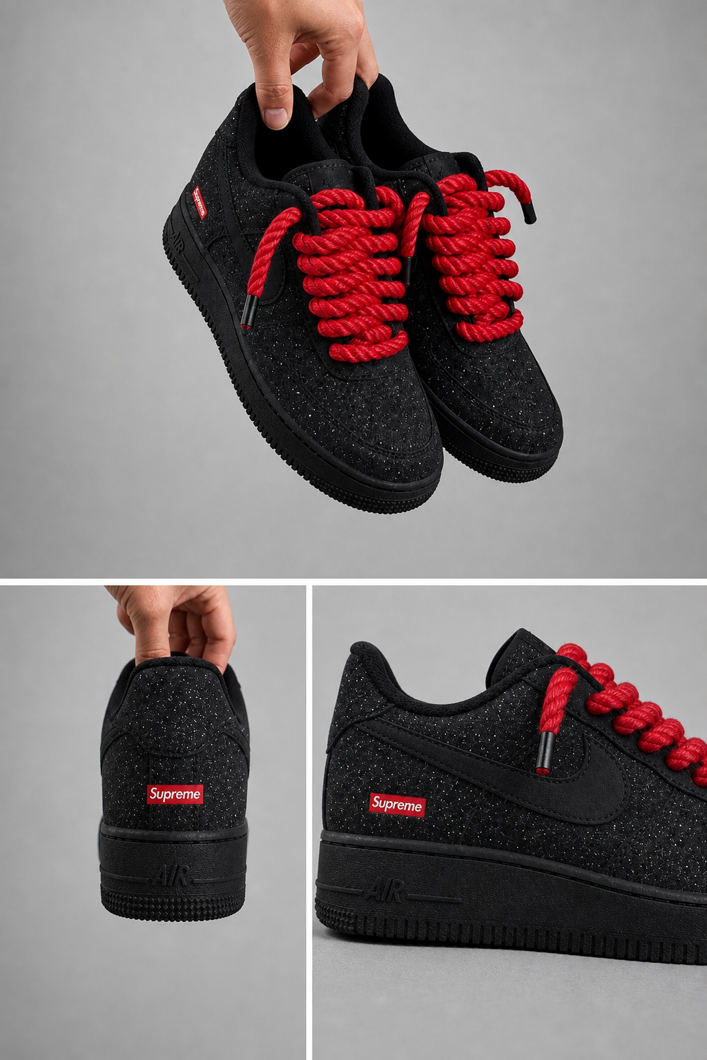 Hand-Crafted Rework Black Galaxy Sneakers with Red Custom Laces & Streetwear Cosmic Design