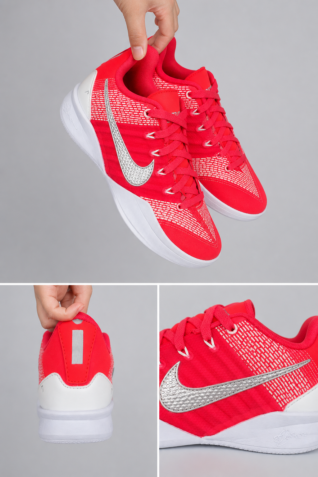 Personalized Custom Sneakers – Velocity 7 Red‑White Basketball Theme Metallic Silver Swoosh Sport Custom Basketball Shoes